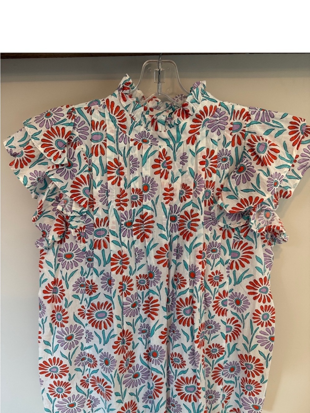 Victoria Dunn White Ruffle-Neck Cotton Blouse